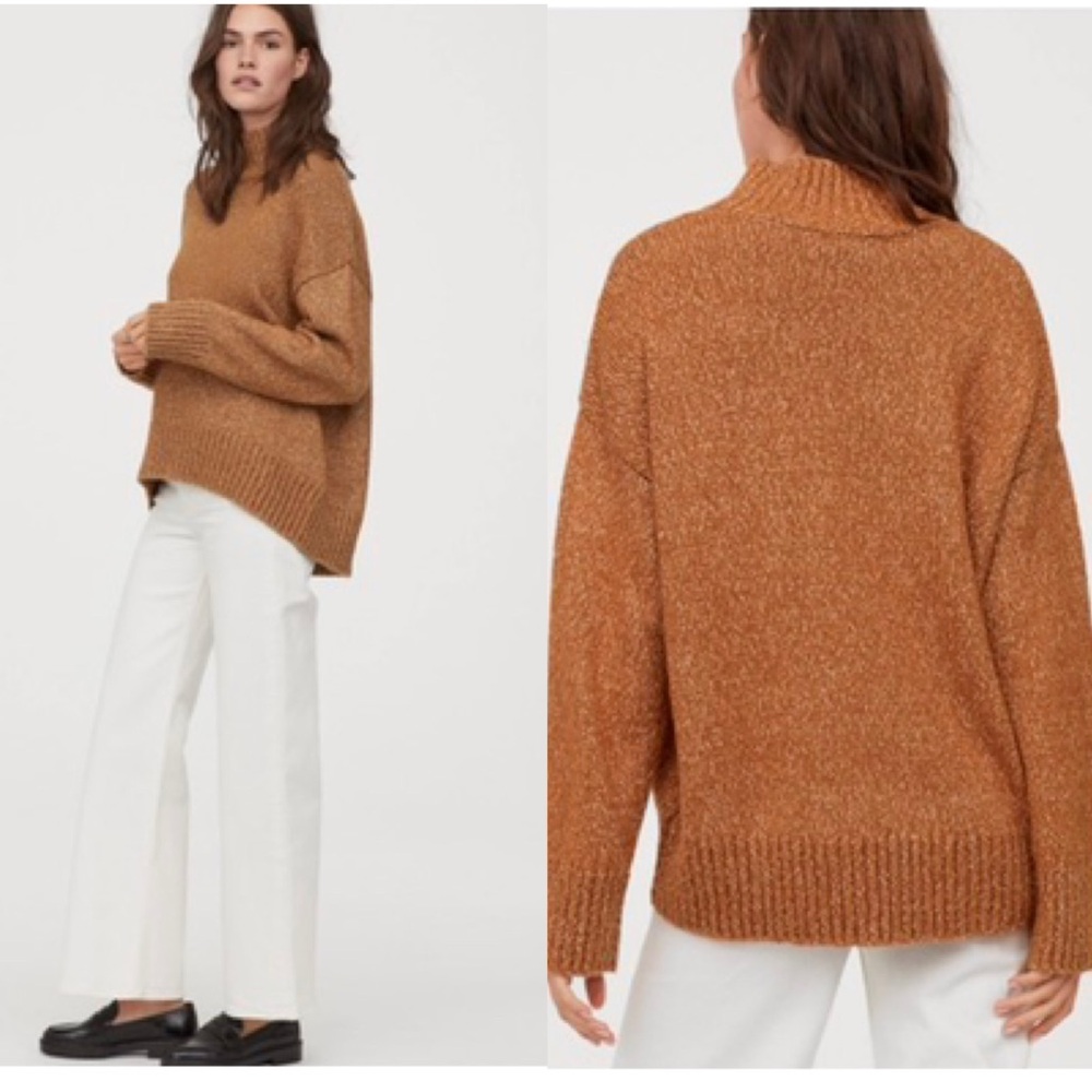 🔹NWOT🔹 H&M Tan Marbled Knit Mock Neck Oversized Sweater